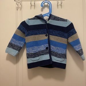 Baby Gap stripped blue knit cardigan hoodie with bear ears